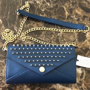Gold studded marine blue clutch purse crossbody